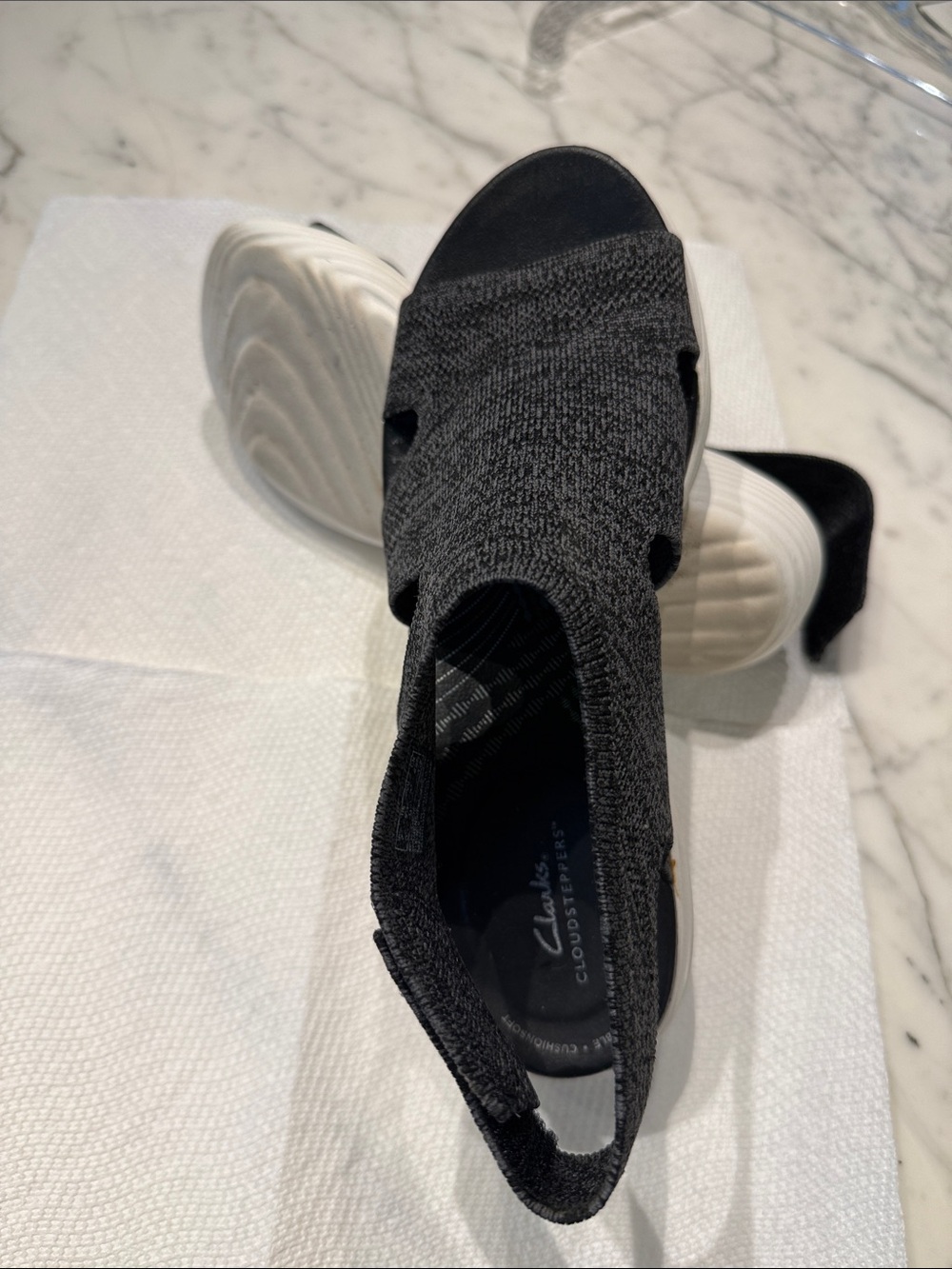 Clarks Black Knit Stretch Sandal